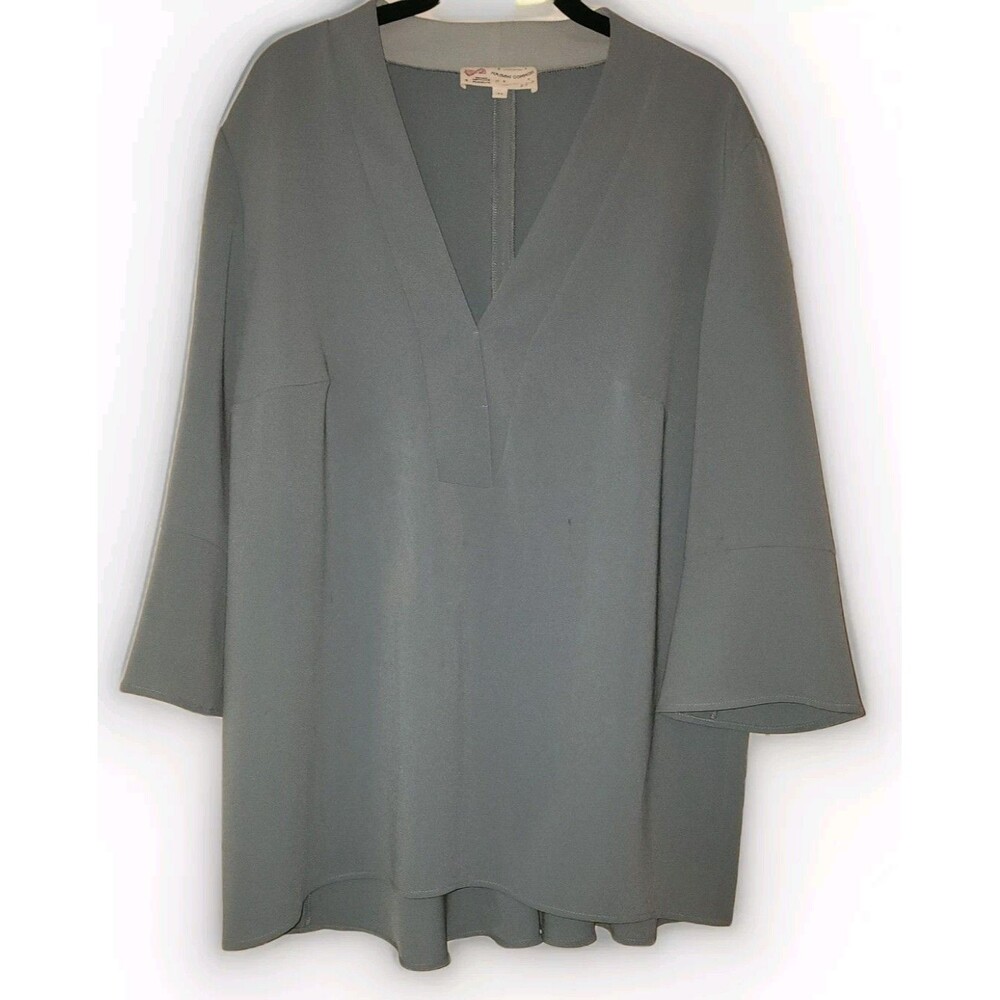 Maison Common Munich Blau Stofi Blue Bell Sleeve 44 Blau‎ V Neck Blouse Top